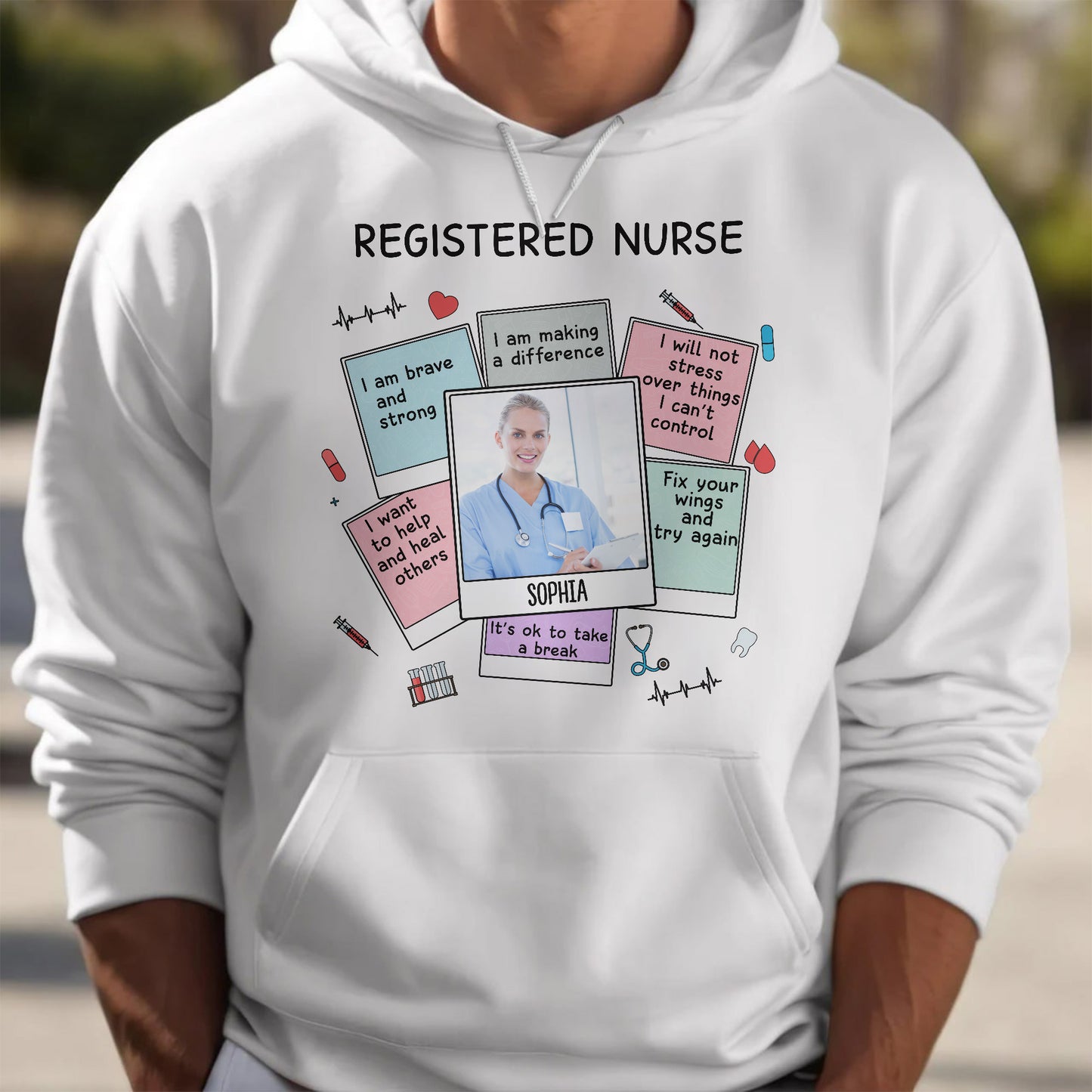 Registered Nurse Motivational Quotes With Medical Symbols - Personalized Custom Unisex T-shirt, Hoodie - NUR028_WBAS