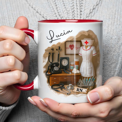Tribute To Healthcare Professionals Featuring Nurse Uniform And Medical Tools - Personalized Custom Accent Mug - NUR035_AMUG