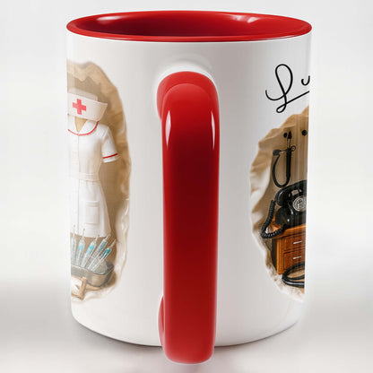 Tribute To Healthcare Professionals Featuring Nurse Uniform And Medical Tools - Personalized Custom Accent Mug - NUR035_AMUG