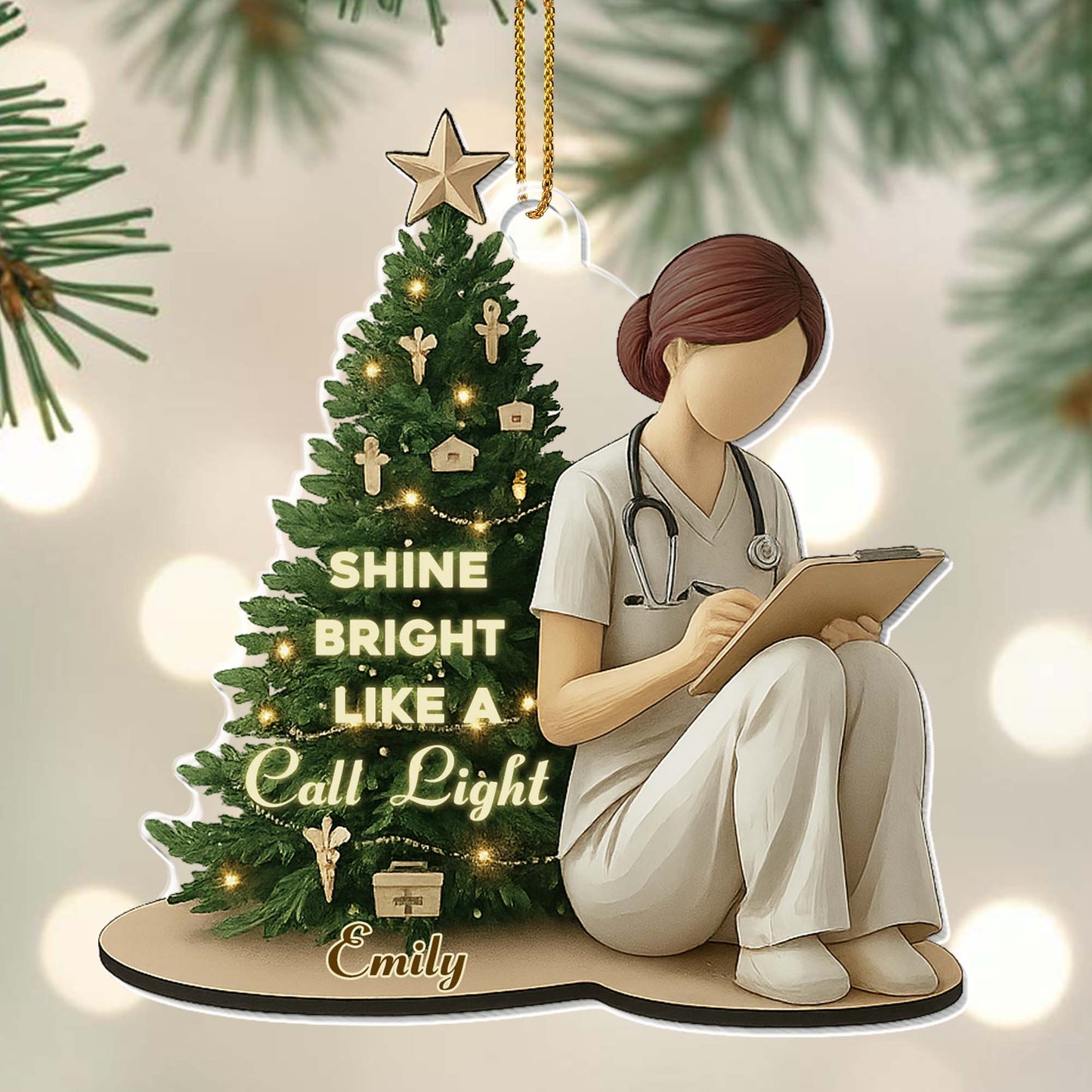 Shine Bright Like A Call Light, Nurse And Christmas Tree