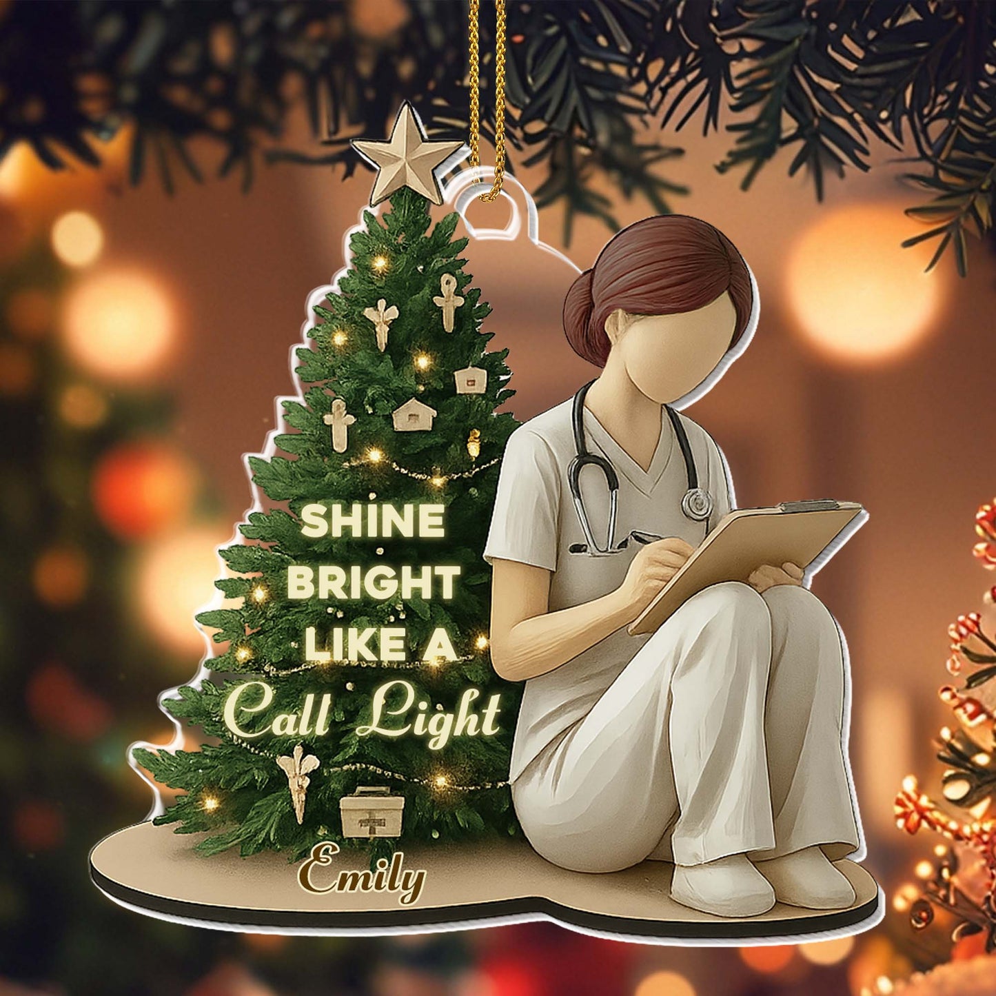 Shine Bright Like A Call Light, Nurse And Christmas Tree