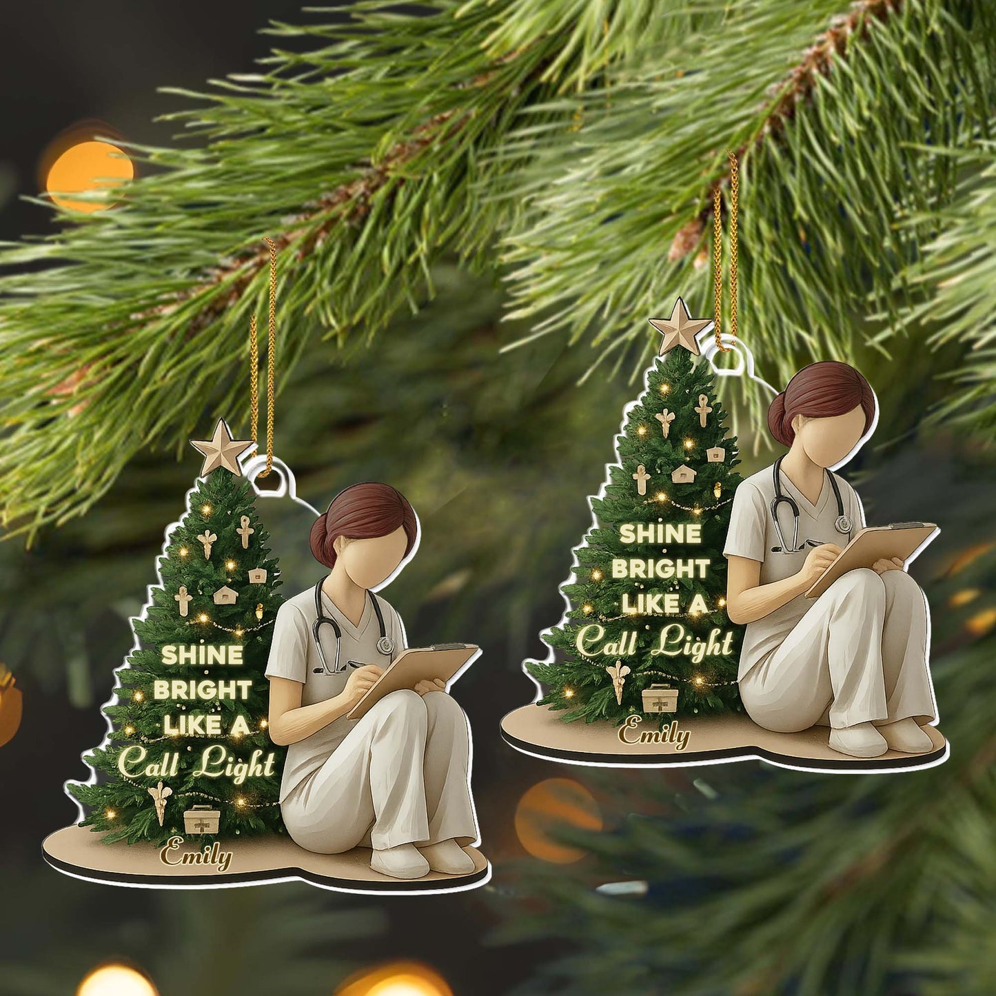 Shine Bright Like A Call Light, Nurse And Christmas Tree