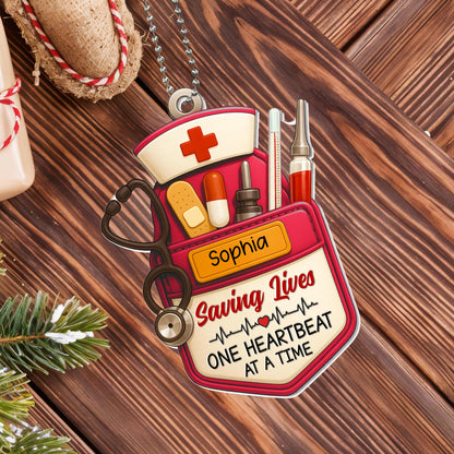 Saving Lives One Heartbeat At A Time Medical Essentials - Personalized Custom Acrylic Ornament, Car Hanging Ornament - NUR056_ACA