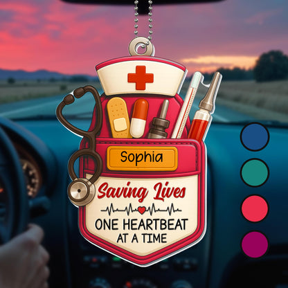 Saving Lives One Heartbeat At A Time Medical Essentials - Personalized Custom Acrylic Ornament, Car Hanging Ornament - NUR056_ACA