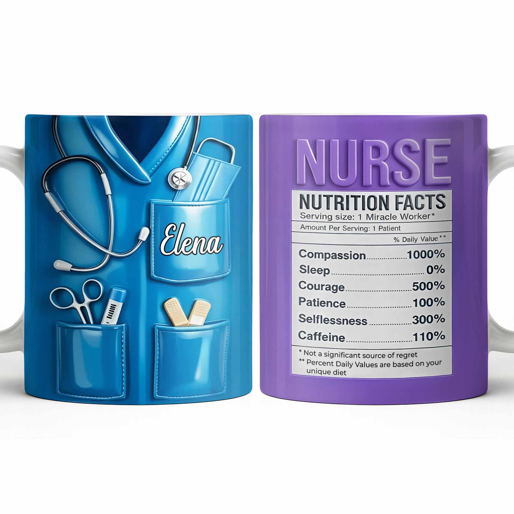 Nurse Nutrition Facts Compassion, Sleep, Courage Mug Design