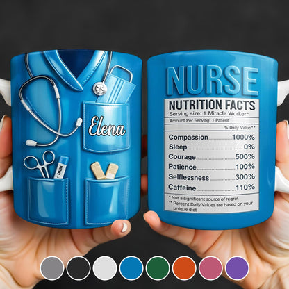 Nurse Nutrition Facts Compassion, Sleep, Courage Mug Design