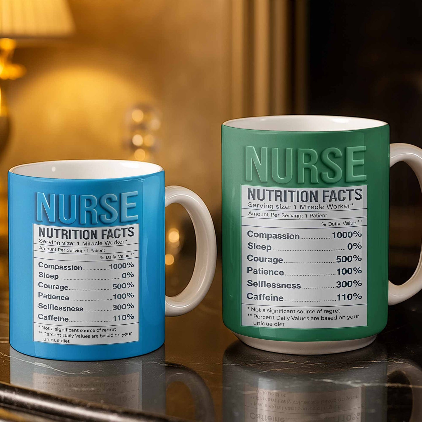 Nurse Nutrition Facts Compassion, Sleep, Courage Mug Design