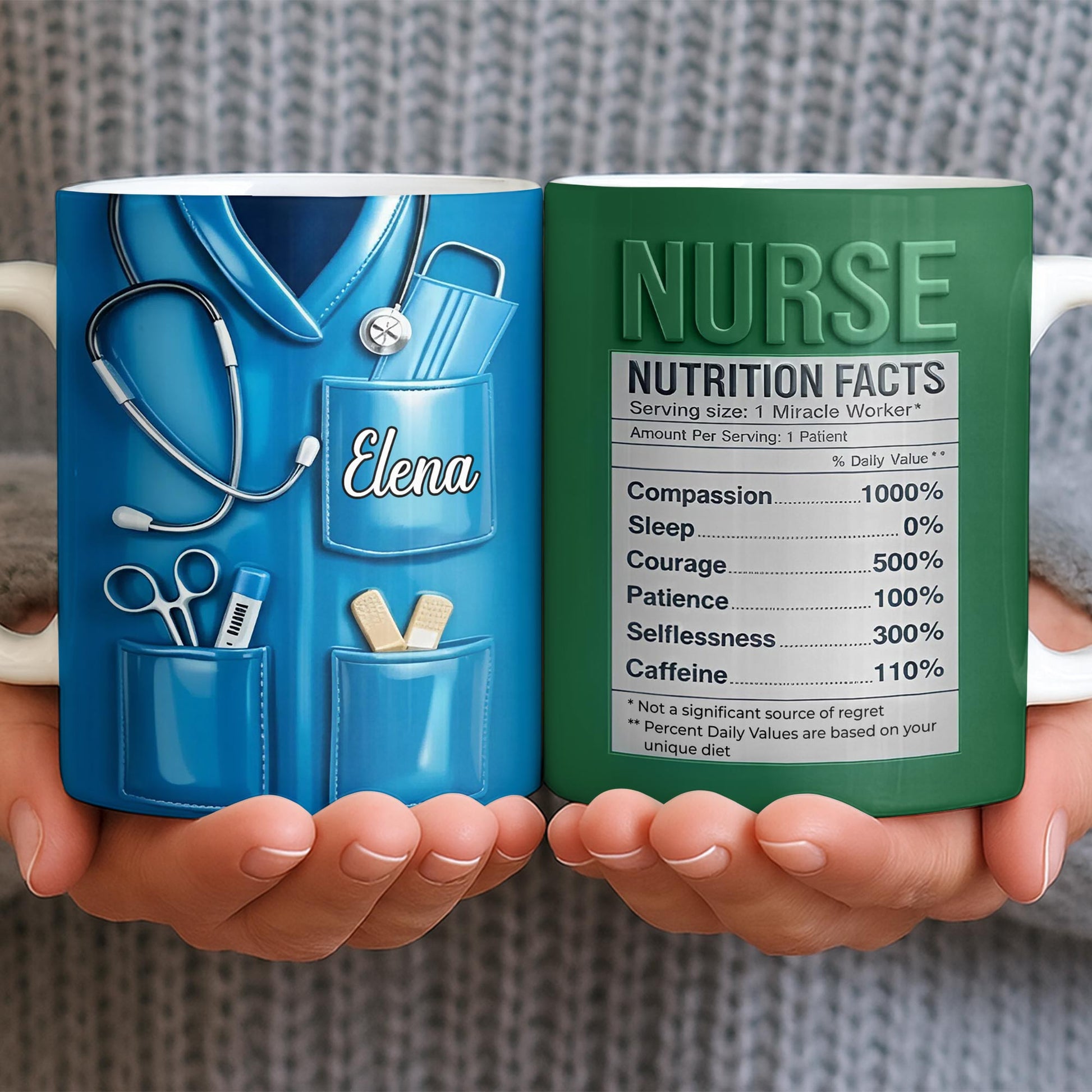 Nurse Nutrition Facts Compassion, Sleep, Courage Mug Design