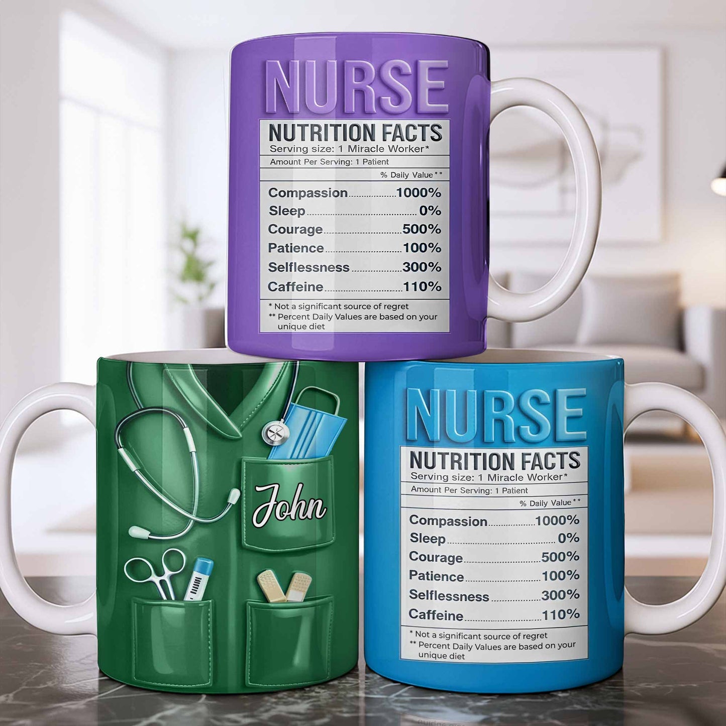 Nurse Nutrition Facts Compassion, Sleep, Courage Mug Design