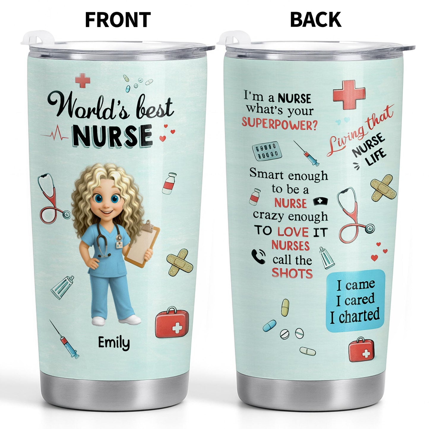 World's Best Nurse, Medical Symbols - Personalized Custom Stainless Steel Tumbler 20oz 30oz - NUR061_TB