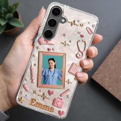 Dedicated To A Life Of Healing Mother Of Pearl Mosaic Nurse Icons - Personalized Clear Phone Case - NUR067_PHC