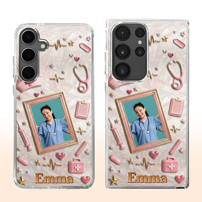 Dedicated To A Life Of Healing Mother Of Pearl Mosaic Nurse Icons - Personalized Clear Phone Case - NUR067_PHC