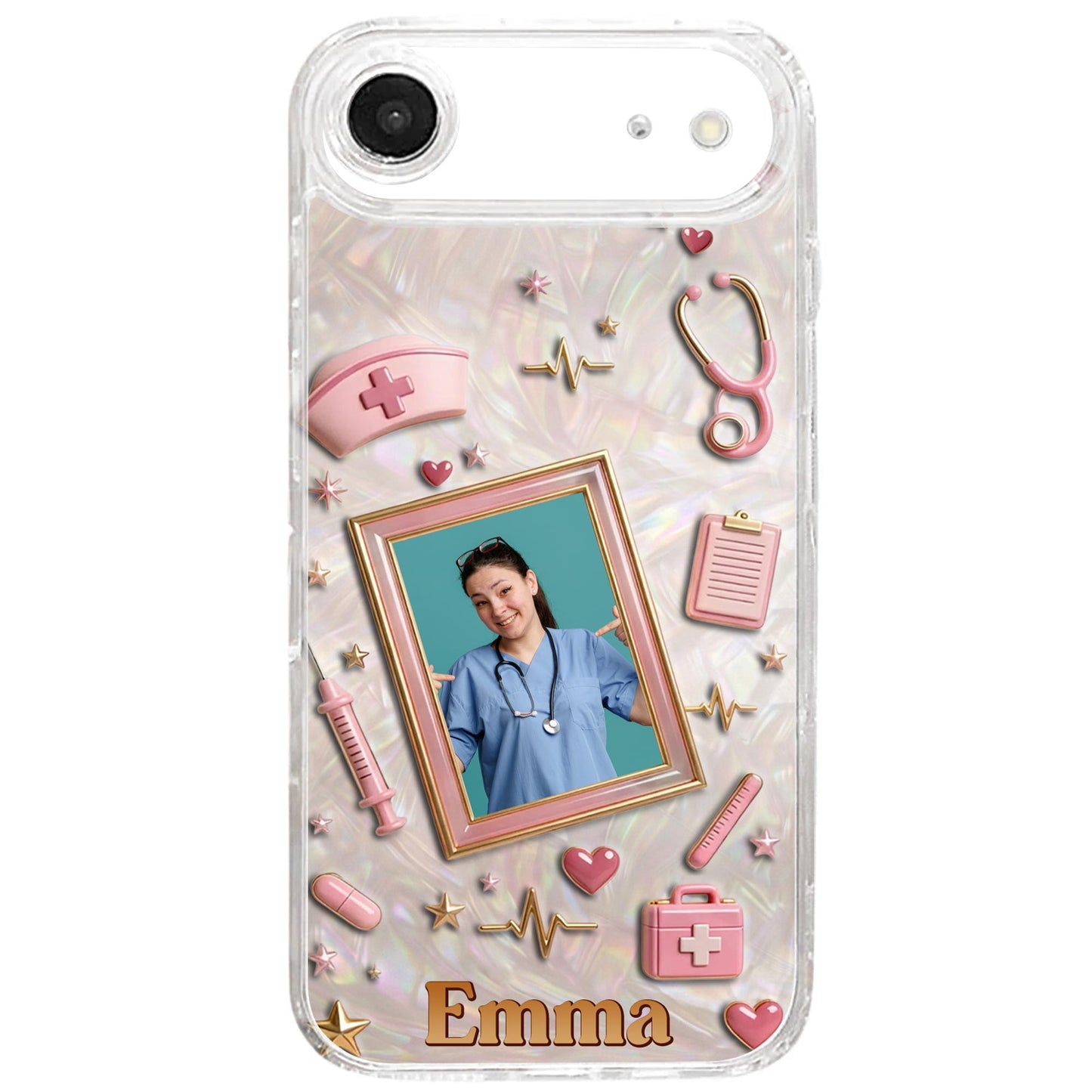 Dedicated To A Life Of Healing Mother Of Pearl Mosaic Nurse Icons - Personalized Clear Phone Case - NUR067_PHC
