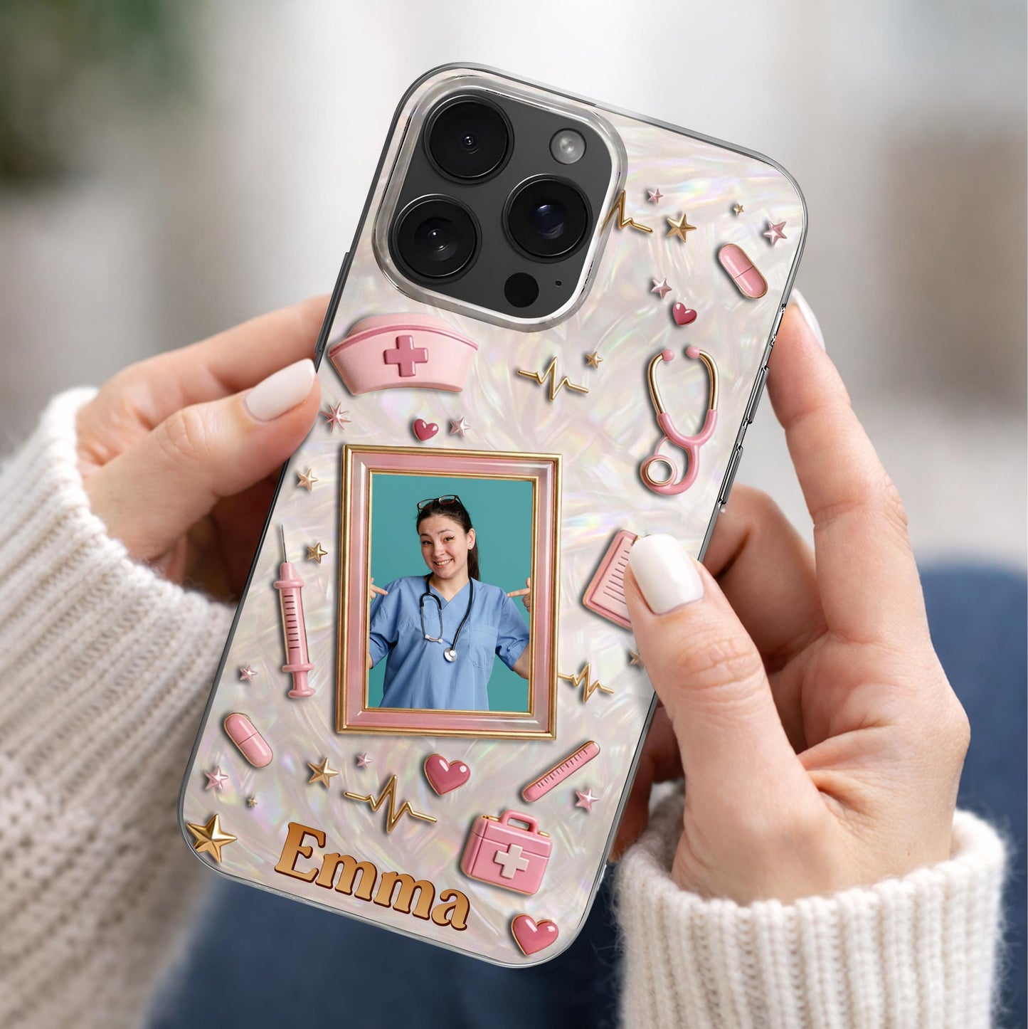 Dedicated To A Life Of Healing Mother Of Pearl Mosaic Nurse Icons - Personalized Clear Phone Case - NUR067_PHC