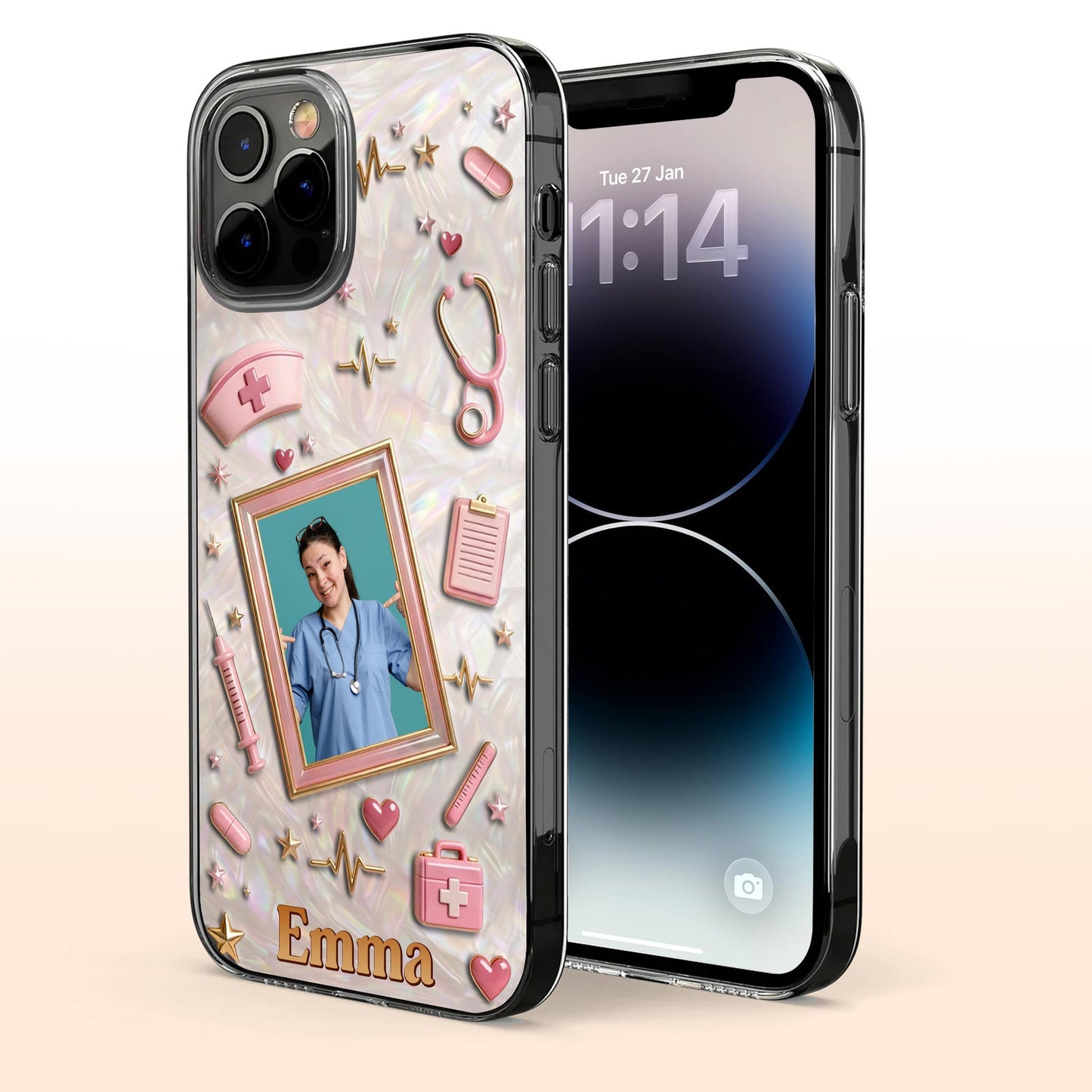 Dedicated To A Life Of Healing Mother Of Pearl Mosaic Nurse Icons - Personalized Clear Phone Case - NUR067_PHC