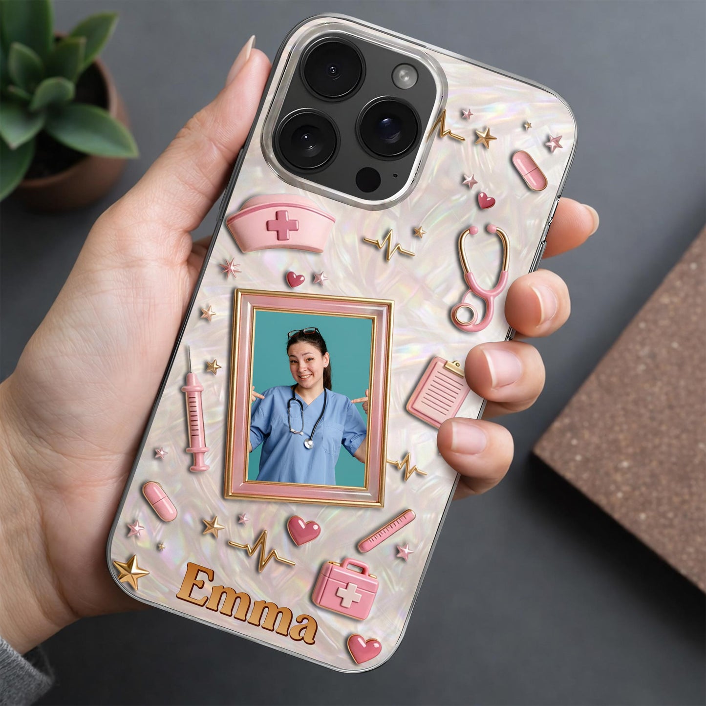 Dedicated To A Life Of Healing Mother Of Pearl Mosaic Nurse Icons - Personalized Clear Phone Case - NUR067_PHC