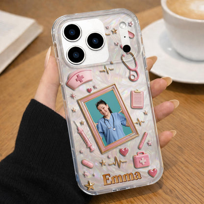 Dedicated To A Life Of Healing Mother Of Pearl Mosaic Nurse Icons - Personalized Clear Phone Case - NUR067_PHC