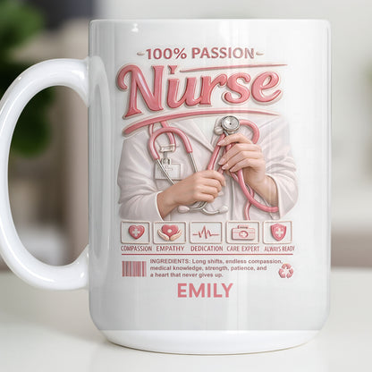 100 Percent Passion Nurse With Stethoscope And Medical Icons - Personalized Custom Coffee Mug - NUR071_MG