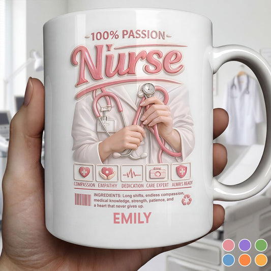 100 Percent Passion Nurse With Stethoscope And Medical Icons - Personalized Custom Coffee Mug - NUR071_MG