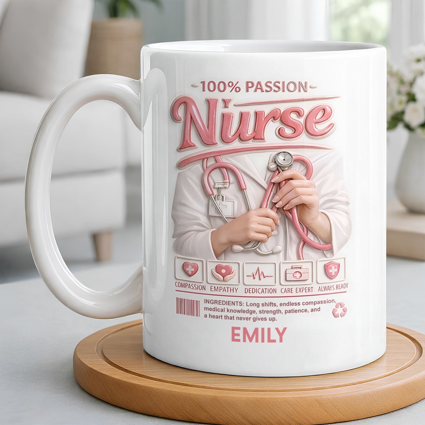 100 Percent Passion Nurse With Stethoscope And Medical Icons - Personalized Custom Coffee Mug - NUR071_MG
