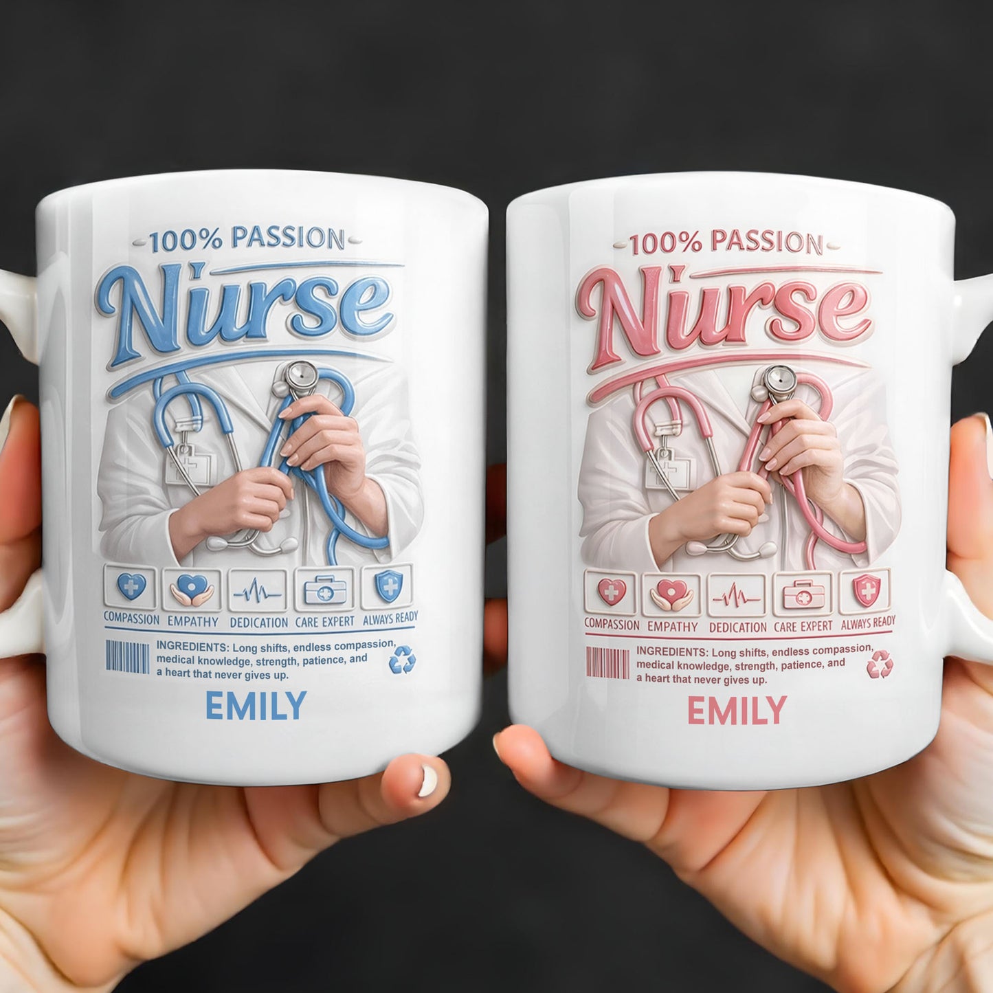 100 Percent Passion Nurse With Stethoscope And Medical Icons - Personalized Custom Coffee Mug - NUR071_MG