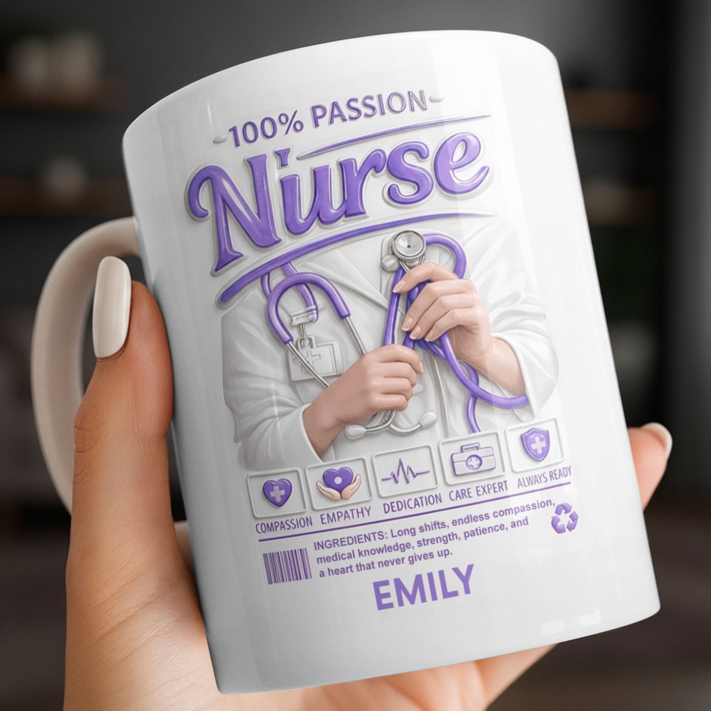 100 Percent Passion Nurse With Stethoscope And Medical Icons - Personalized Custom Coffee Mug - NUR071_MG