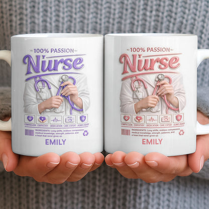 100 Percent Passion Nurse With Stethoscope And Medical Icons - Personalized Custom Coffee Mug - NUR071_MG