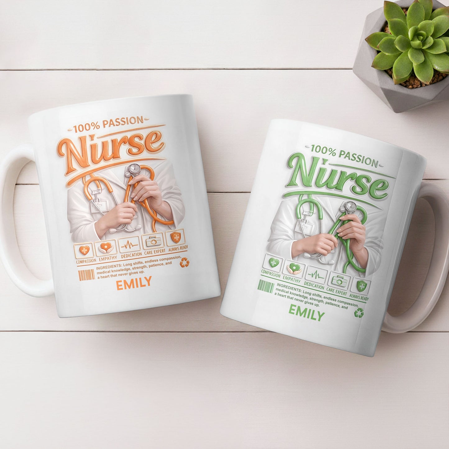 100 Percent Passion Nurse With Stethoscope And Medical Icons - Personalized Custom Coffee Mug - NUR071_MG