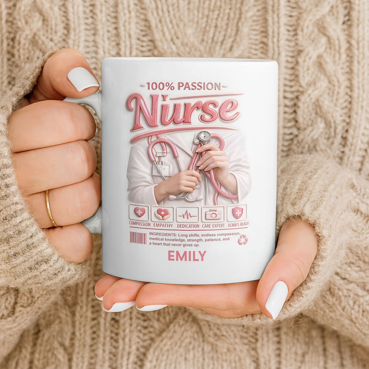 100 Percent Passion Nurse With Stethoscope And Medical Icons - Personalized Custom Coffee Mug - NUR071_MG