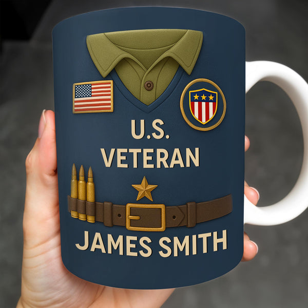 U.S. Veteran, Military Uniform, American Flag And Military Badges