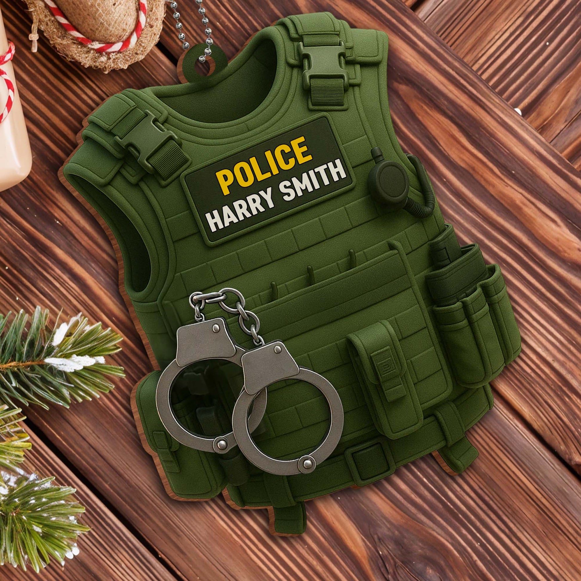 Personalize With Your Officer's Name And Rank, Police Vest And Handcuffs