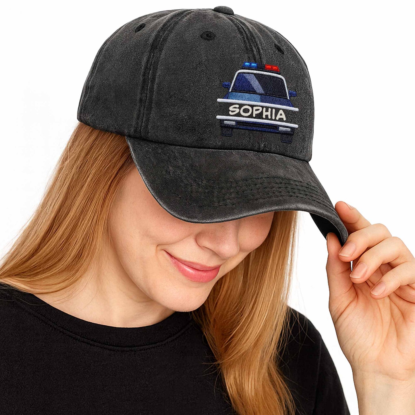 Celebrate Love for Emergency Services, Police Car - Personalized Custom Washed Denim Cap - OFC003_WDCAP