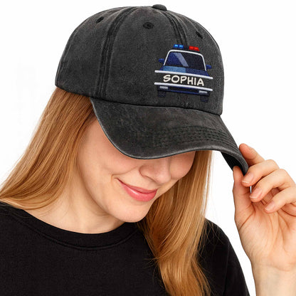 Celebrate Love for Emergency Services, Police Car - Personalized Custom Washed Denim Cap - OFC003_WDCAP