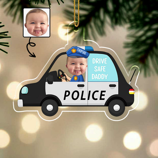 Drive Safe Daddy Police Car And Baby Ornament
