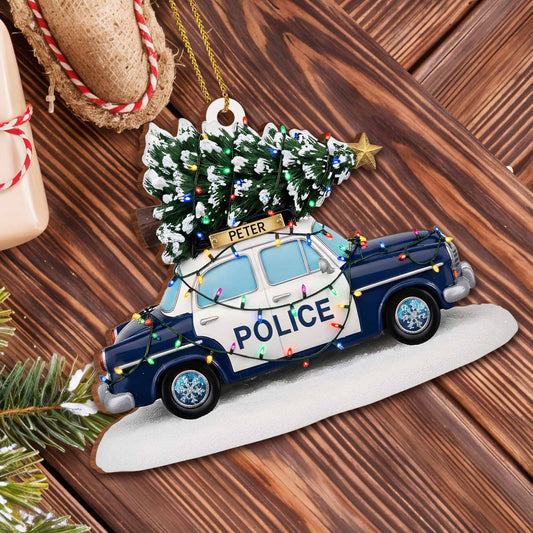 Celebrate The Festive Season With Police Car And Christmas Tree