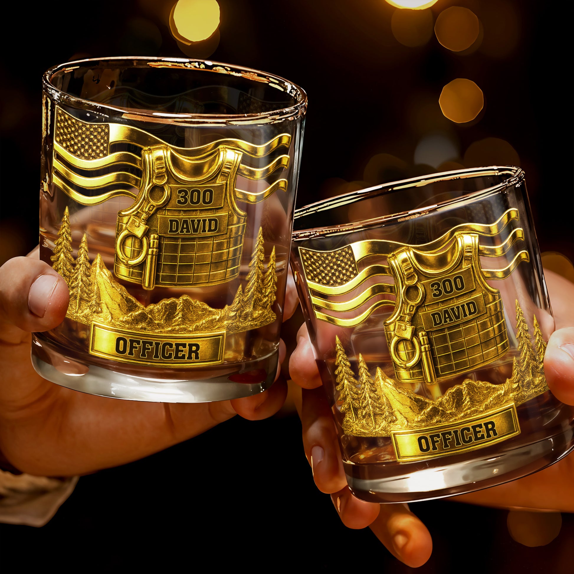 Celebrate Bravery And Dedication Officer Badge And Mountains