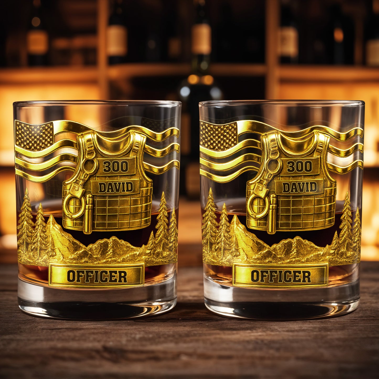 Celebrate Bravery And Dedication Officer Badge And Mountains