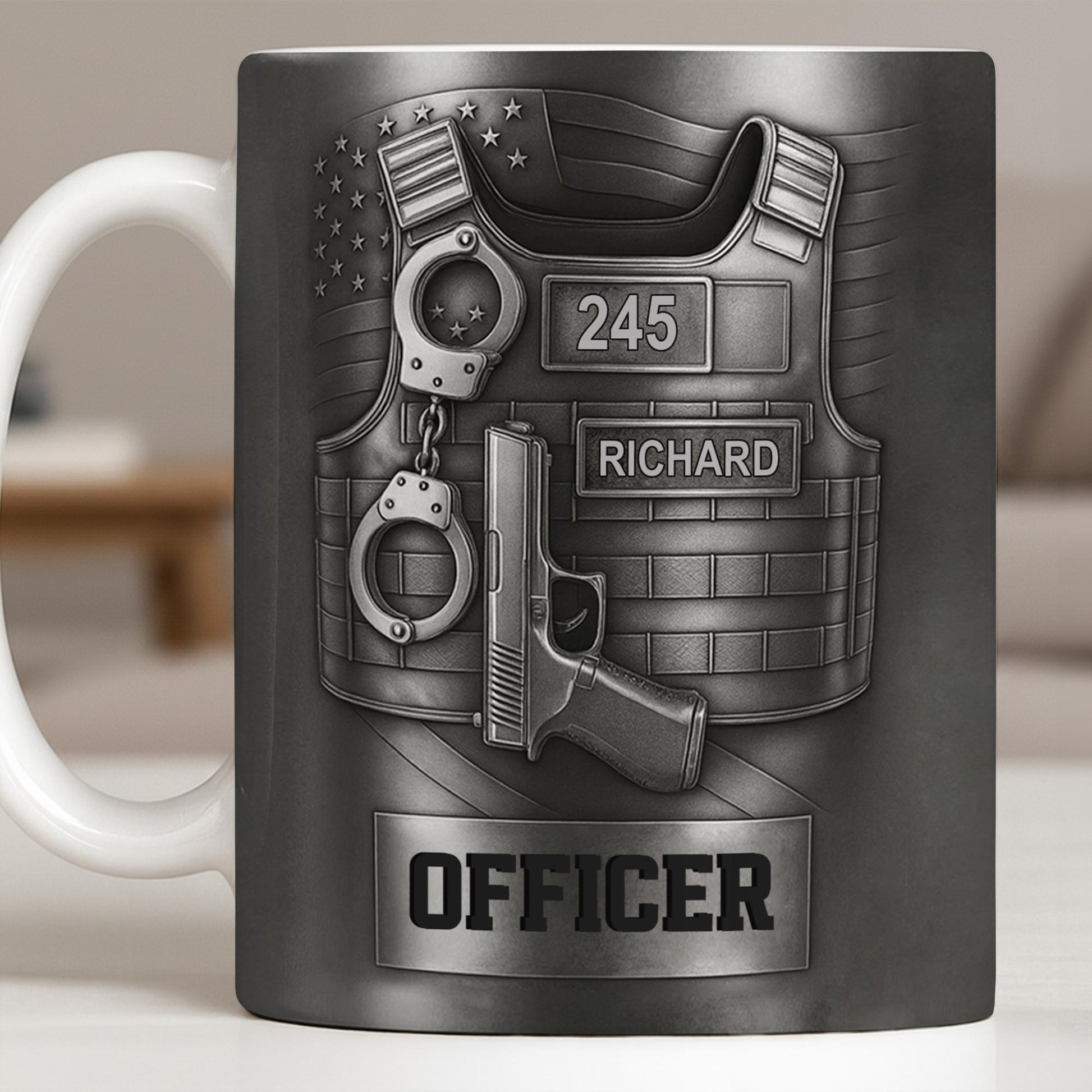 Officer, Badge, Handcuffs, And Gun