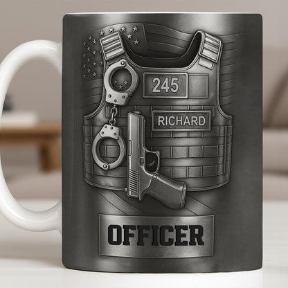 Officer, Badge, Handcuffs, And Gun