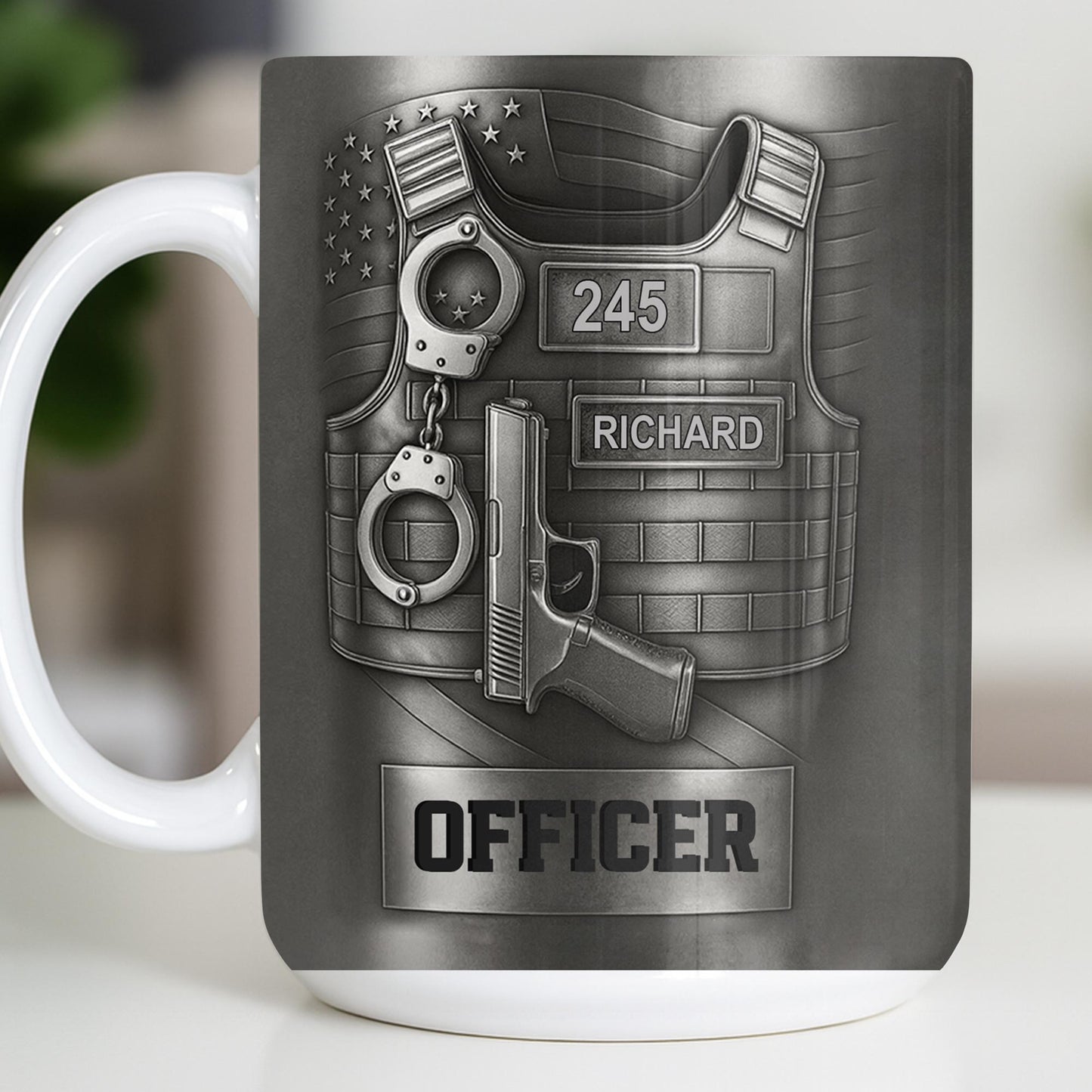 Officer, Badge, Handcuffs, And Gun