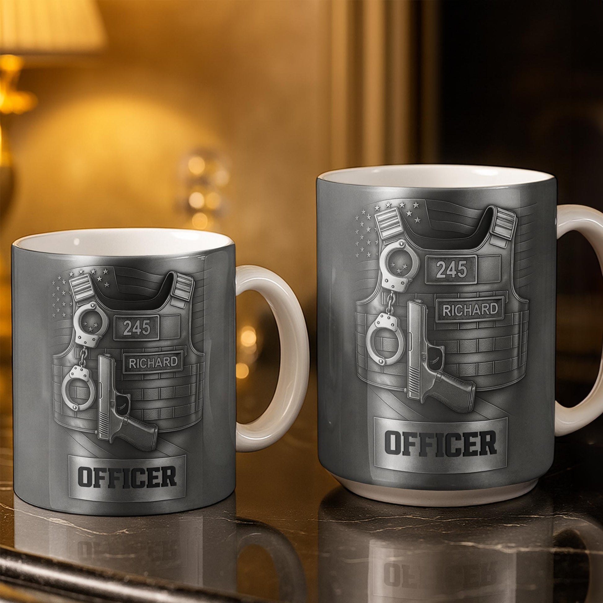 Officer, Badge, Handcuffs, And Gun