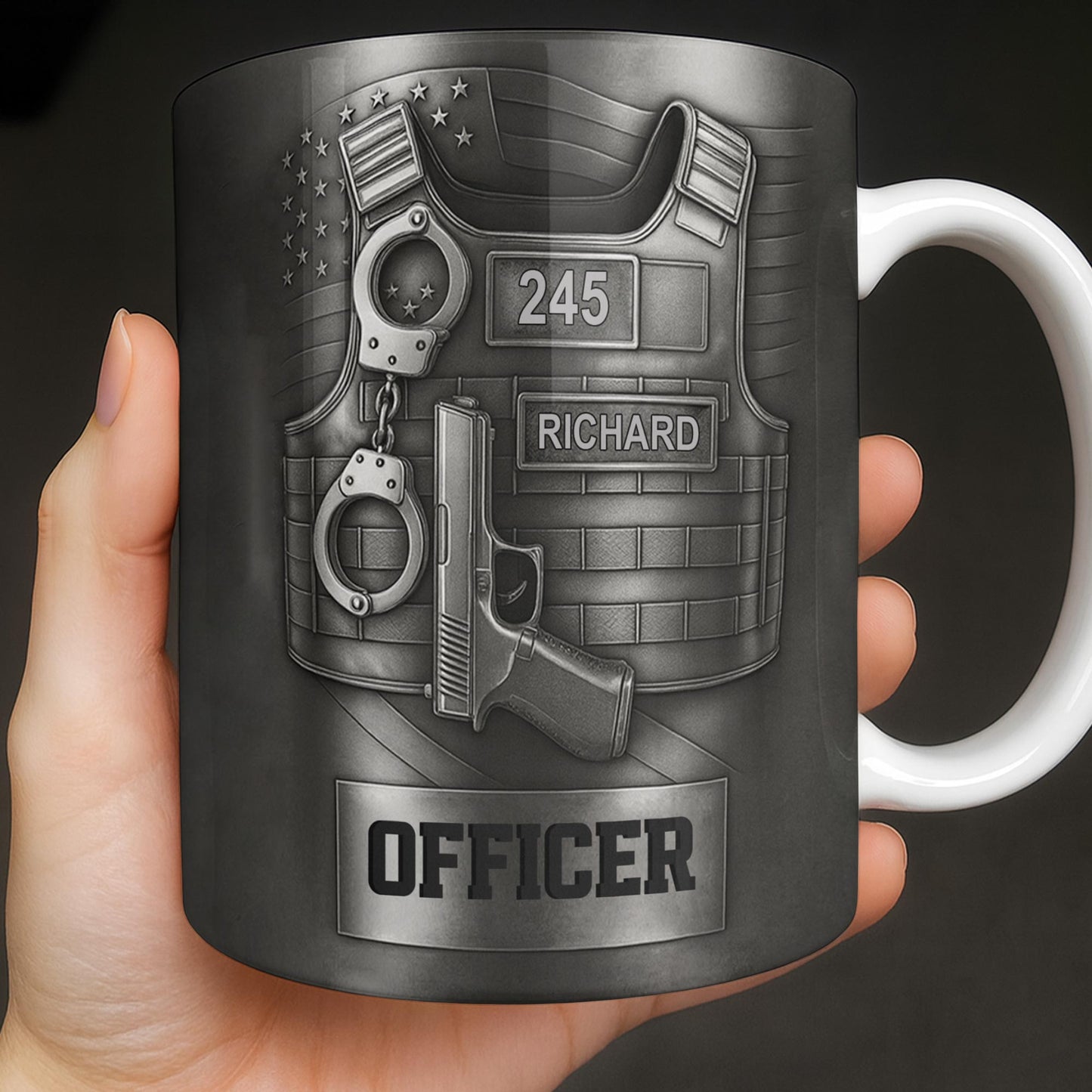 Officer, Badge, Handcuffs, And Gun