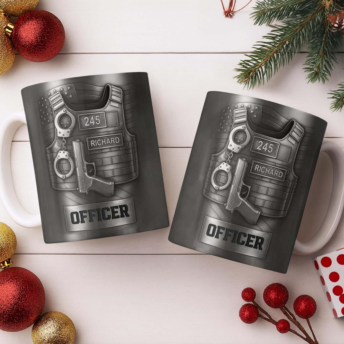 Officer, Badge, Handcuffs, And Gun