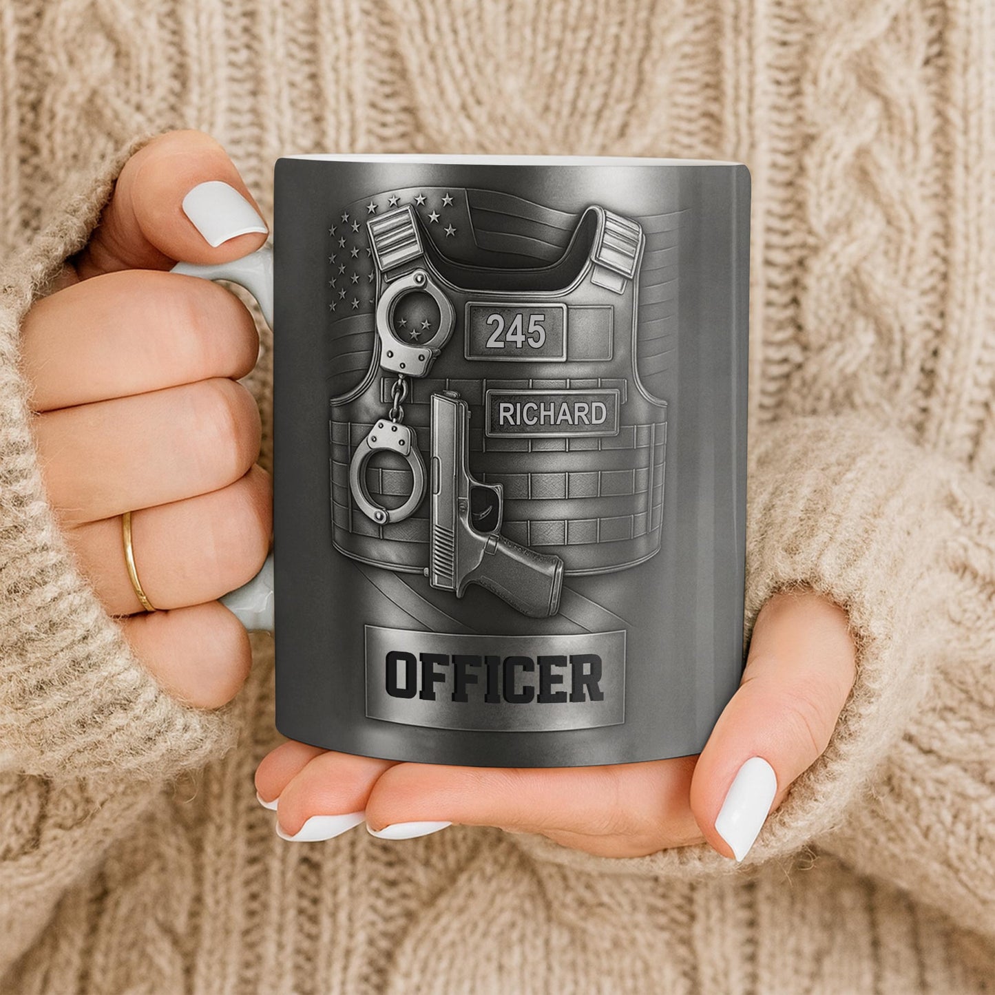 Officer, Badge, Handcuffs, And Gun