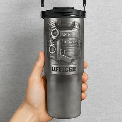To A Courageous Officer With Badge, Handcuffs, And Gun - Personalized 30oz Tumbler With Handle - OFC025_TBH