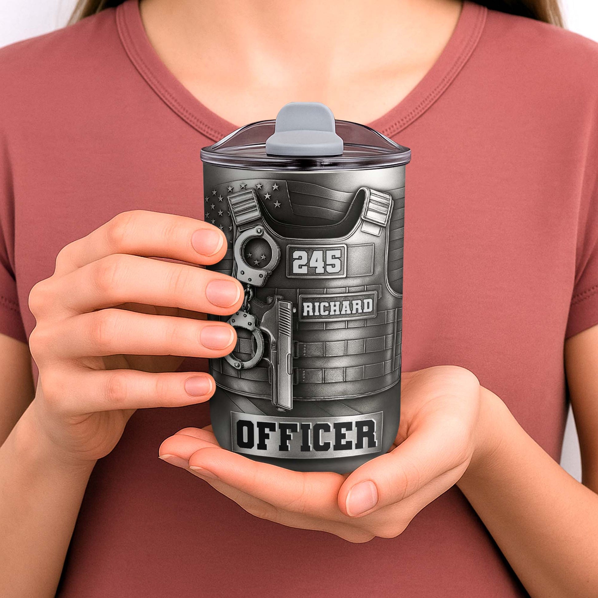 Customizable Police Gear Tumbler With Badge And Handcuffs