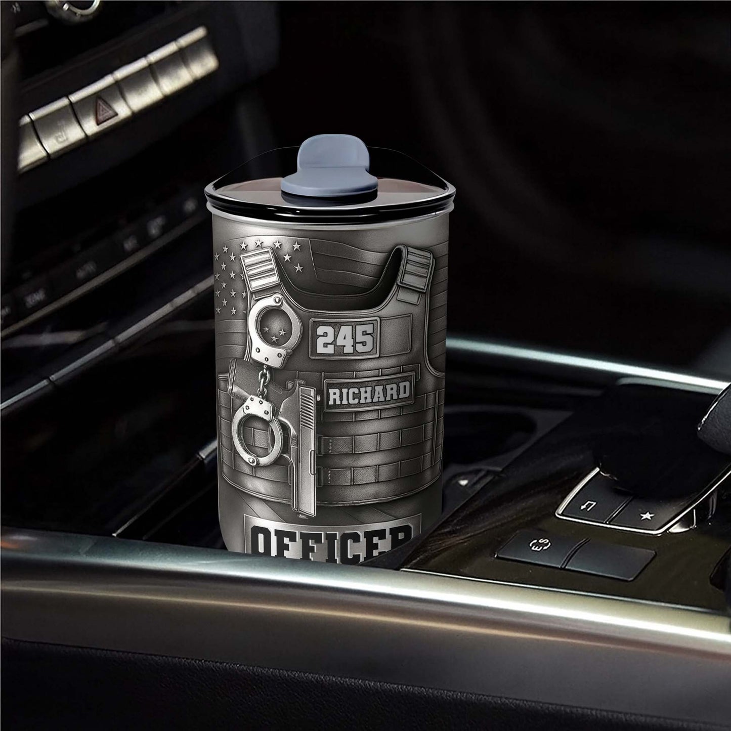Customizable Police Gear Tumbler With Badge And Handcuffs