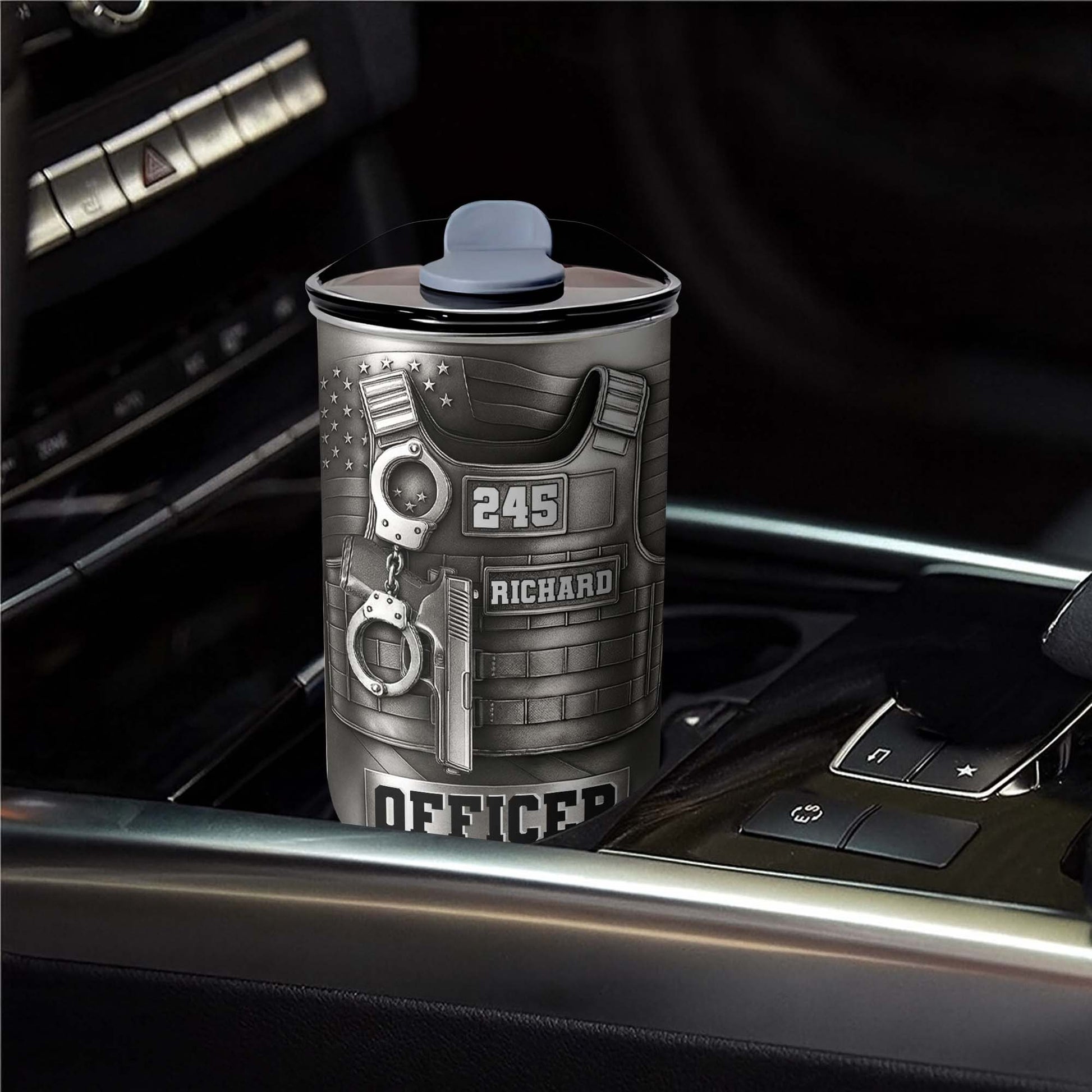 Customizable Police Gear Tumbler With Badge And Handcuffs