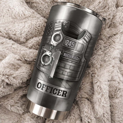 Beloved Officer Personalized Tumbler With Police Badge, Handcuffs, Pistol