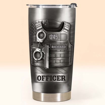 Beloved Officer Personalized Tumbler With Police Badge, Handcuffs, Pistol